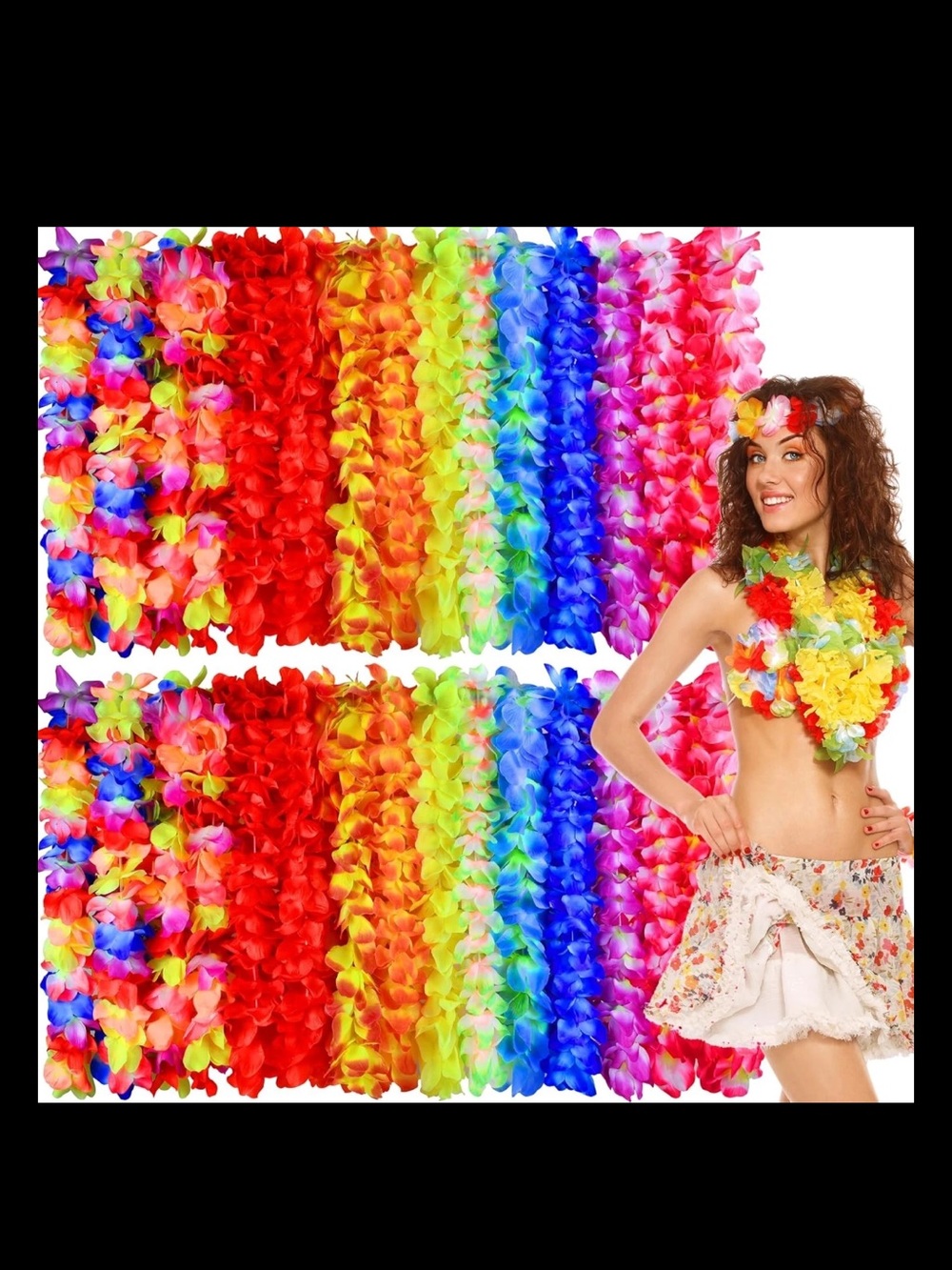 49 Hawaiian Luau Leis Bulk, Colorful Tropical Silky Flower Necklace Hawaii Theme